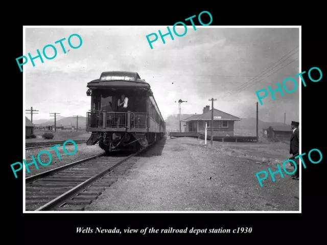 OLD LARGE HISTORIC PHOTO OF WELLS NEVADA THE RAILROAD DEPOT STATION c1930