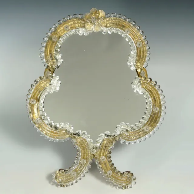 Murano Italian Venetian Glass Mirror Vanity Table Top Gold Leaf Rosettes