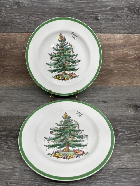 Spode Christmas Tree Dinner Plates 10-3/4" diameter England S3324~Set Of 2