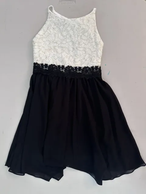 Girl's BCX White Lace Black Chiffon Christmas Special Occasion Dress SZ 8