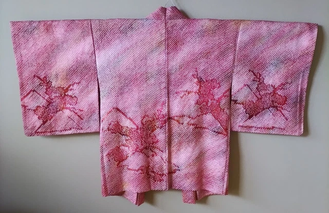Japanese Kimono Silk Haori Coat Jacket Shibori Red Vintage