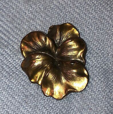 Pansy Scarf Dress Clip Flower Brass Brooch Vtg Antique