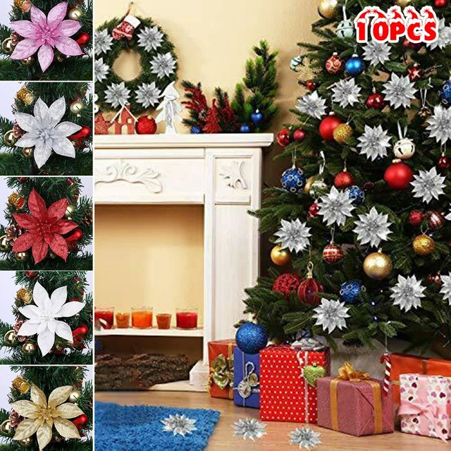 10 piezas Decoración de árbol de fiesta de fiesta de Navidad con flores brillantes de Navidad 15 cm //