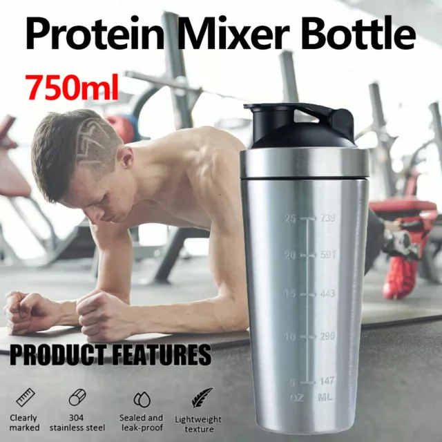 750ml Neu Protein Shaker Edelstahl 304 Becher Trinkflasche Eiweiß Shaker Fitness