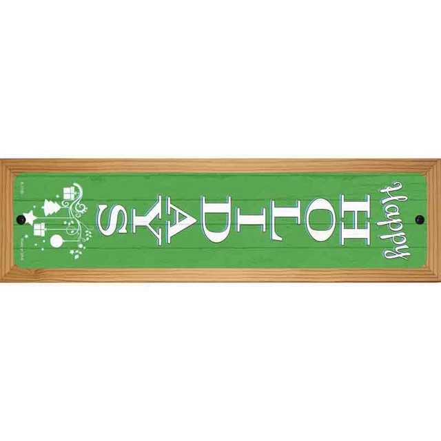 Happy Holidays Green Novelty Wood Mounted Small Metal Street Sign WB-K-1706