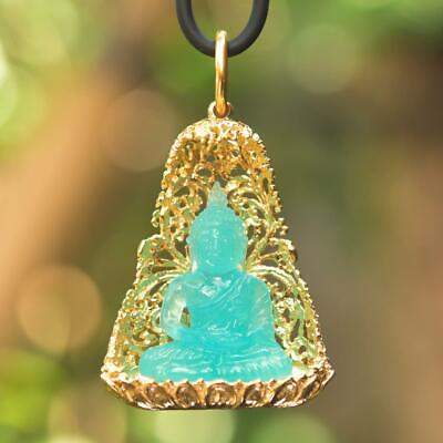 Pendant Buddha Image Gold Vermeil Sterling Bodhi Tree Blue Chalcedony 12.40 g