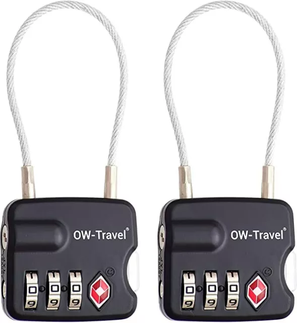 3 Dial TSA Approved Cable Padlock - Travel Luggage Suitcase Bag Combination Lock