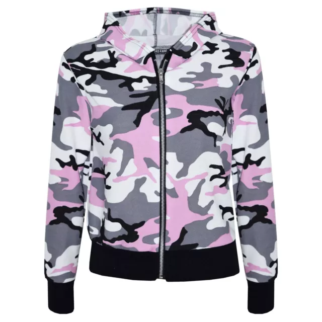 Kids Girls Jacket Designer Camouflage Print Baby Pink Hooded Jackets Coat 7-13 Y