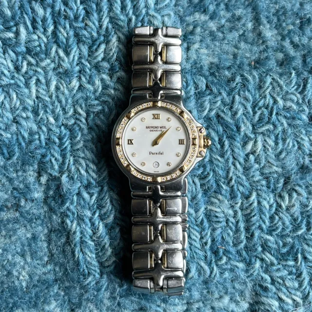 Raymond Weil 9990 Parsifal Womens Wrist Watch L40 Diamond Dial 2 Tone 18K Gold