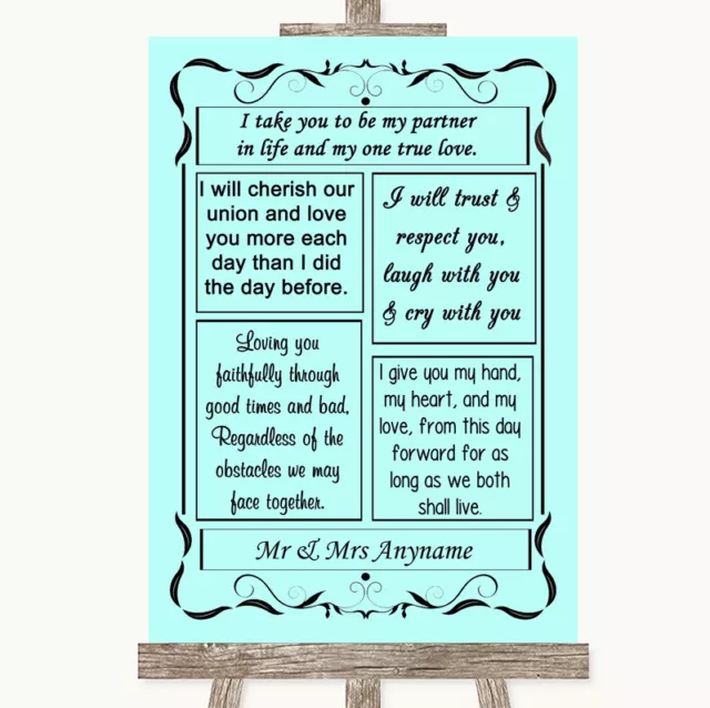 Aqua Romantic Vows Personalised Wedding Sign