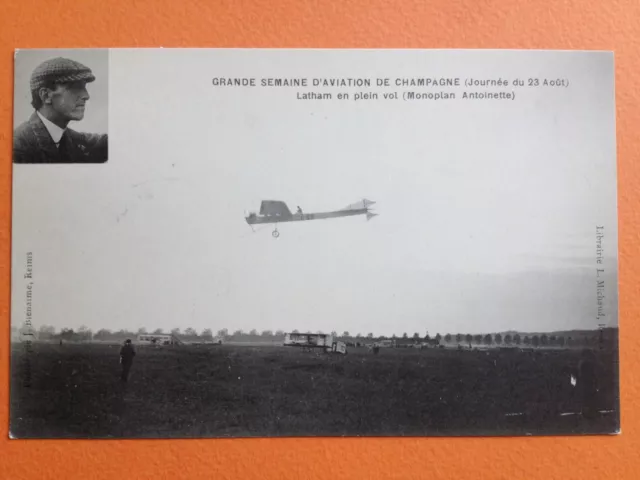 cpa AVIATION de CHAMPAGNE 1909 Le Pilote Hubert LATHAM sur MONOPLAN ANTOINETTE