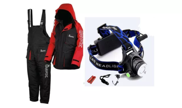 Imax Thermo Suit 2Pc Sea Fishing 100% Waterproof + Rechargeable Cree Head Light