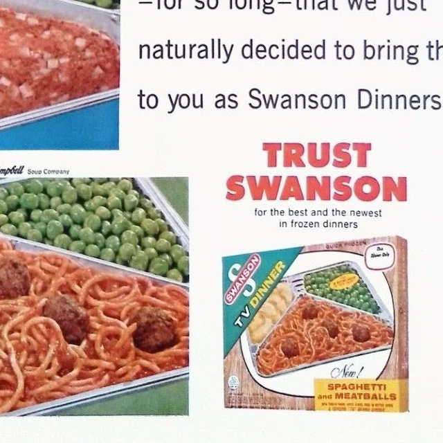 1965 Swanson Frozen TV Dinner Original Print Ad Beans Franks Spaghetti Meatball