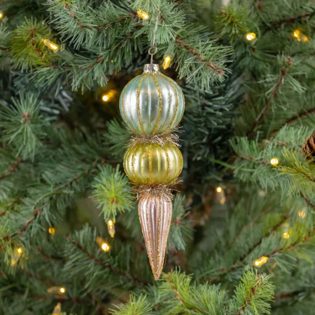 Ragon Mercury Glass Pastel Tinsel Finial Ornament Retro Vntg Christmas Decor