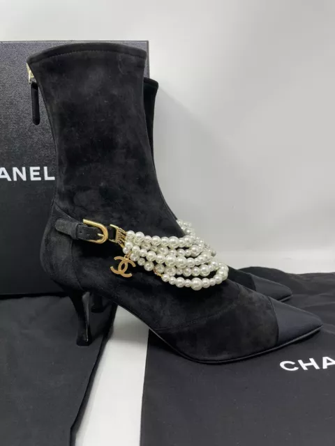 CHANEL 21A ANKLE Boots Chain Pearls 37 NWT $1,825.00 - PicClick