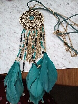 #g1:vintage style Green Feather Dream Catcher Pendant Chain/Cord Necklace