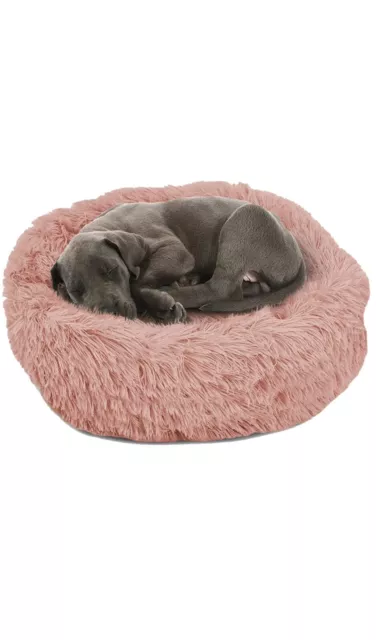 Medium Pet Calming Bed Comfy Fluffy Donut Dog Beds Round Soft Plush