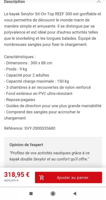 Kayak Gonflable Sevylor Reef 300 2 Places Neuf/Emballé. 2