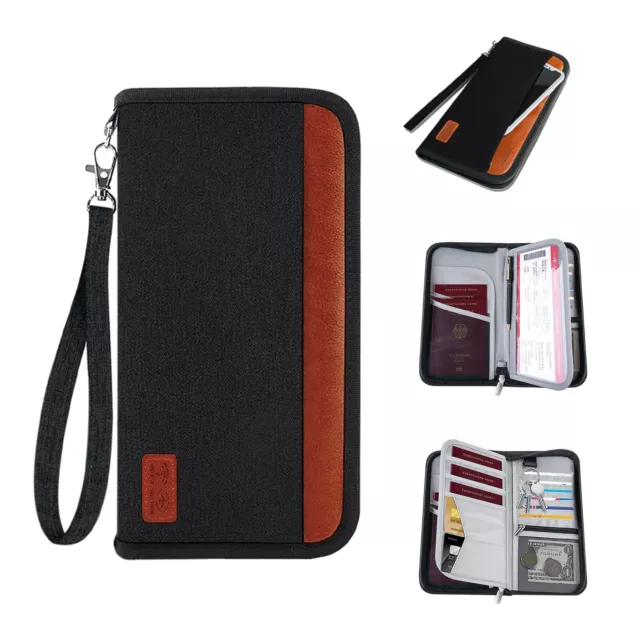 Looxmeer® Passport Wallet, Travel Document Holder with RFID Blocker, Black+Brown