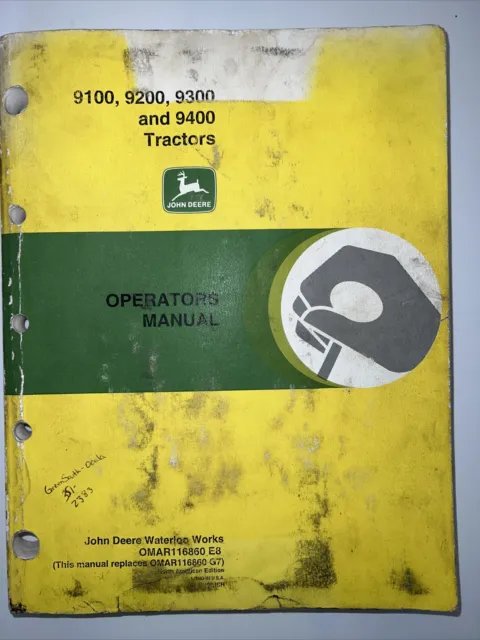 JOHN DEERE 9100 9200 9300 9400 Tractor Operators Manual OMAR116860 E8