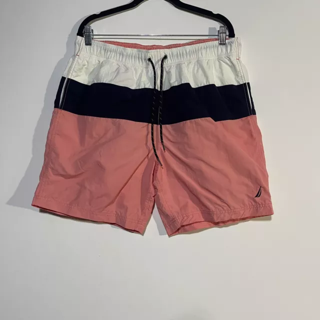 Nautica Swim Trunks Mens Large Quick Dry Pink & Blue Brief Lined Boardshorts