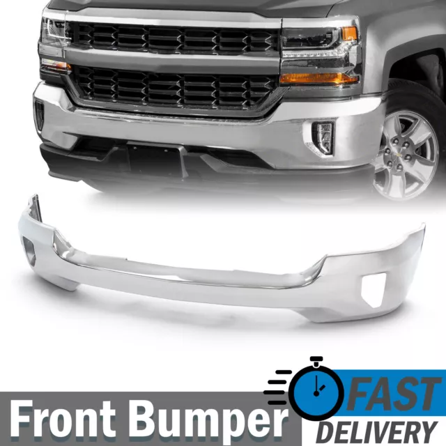 For 2016-2018 Chevy Silverado 1500 Chrome Steel Front Bumper Face Bar w/Fog Hole