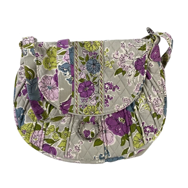 Vera Bradley Gray & Purple Watercolor Large Flap Shoulder Bag Purse
