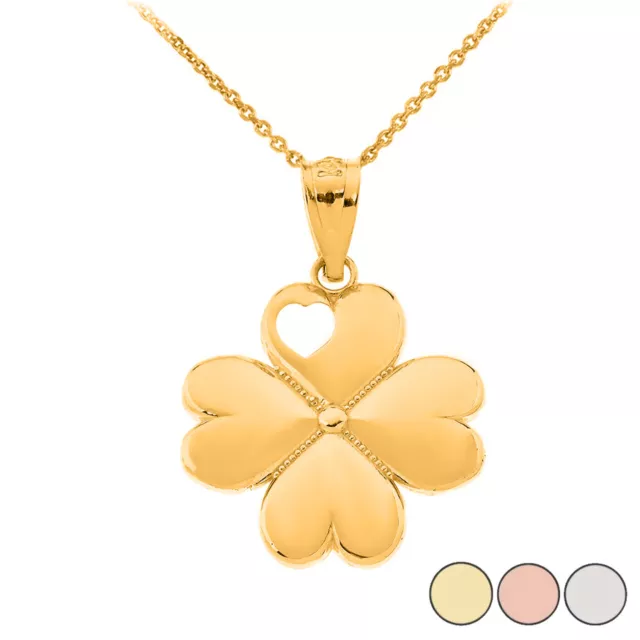 Solid Gold Or 925 Lucky 4 Leaf Heart Clover Pendant Necklace