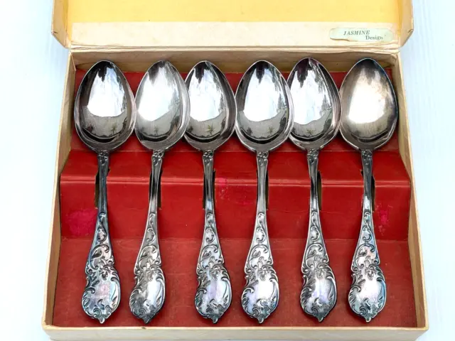 RODD Vintage Set of 6 Silver Plated SWEETS SPOONS Jasmine Pattern