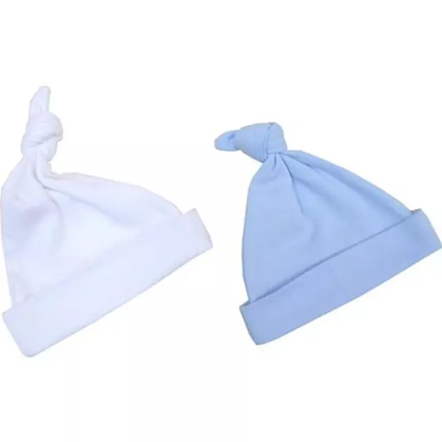 BabyPrem Premature Baby Boys Blue White 2 Pack 100% Cotton Knotted Hats 1 - 7lb