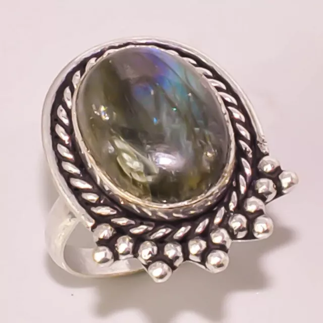 Natural Multi Fire Labradorite Woman Jewelry 925 STERLING SILVER PLATED RING 7.5