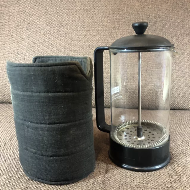 Genuine Large BODUM 1 Litre Coffee Cafetiere in Black & Glass With Cosy/warmer