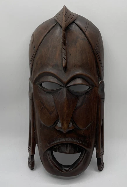 Vintage Large 15.5”Hand Carved Rosewood African Wood Wall Hang Mask Kenya Tribal