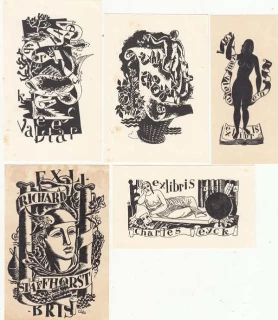 5 Exlibris Bookplate Klischee Charles Hubert Eyck 1897-1983 Konvolut Lot 1