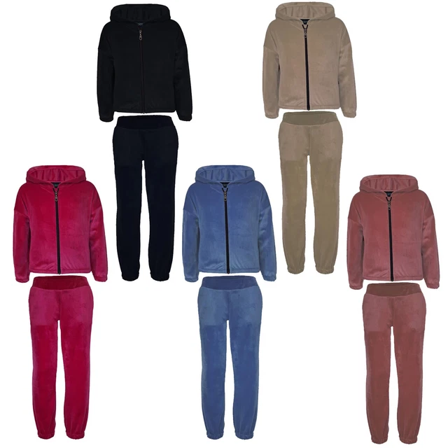 Girls Tracksuit 2 Pcs Outfit Velour Hoodie Joggers Set Kids Top Bottoms 3-14 Y