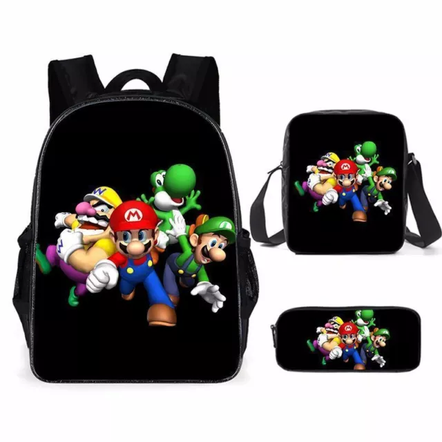 3Stücke Mario Super Rucksack Schultasche Schulter Federmäppchen Geeignete-Kinder
