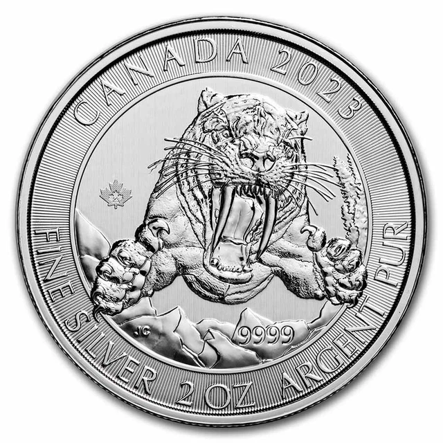 2023 RCM 2 oz Silver Ice Age of Canada Smilodon Sabretooth Cat SKU