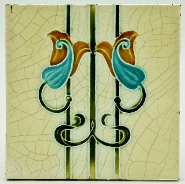 Antique Fireplace Tile Moulded Majolica Rhodes Tile Co C1900 AE2