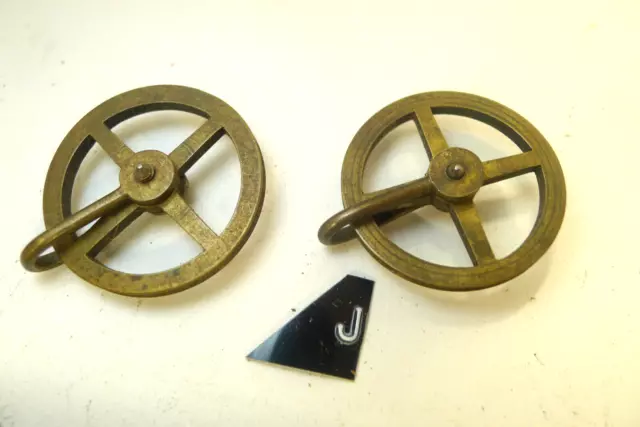 j) Antique/Vintage VIENNA REGULATOR Clock Gut BRASS weight PULLEY spool PAIR OF 3