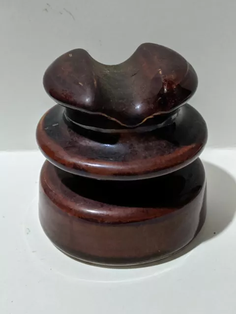 Vintage Locke Hi-Top 66 USA Porcelain Power Line Insulator Ceramic Brown 3