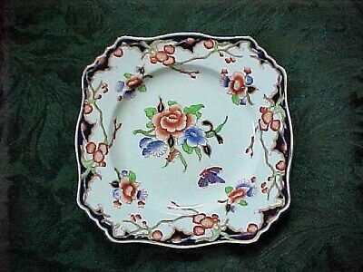 Antique/Vtg Royal Winton Grimwades 8 3/4" Square Plate Flowers Butterfly Gold Tr