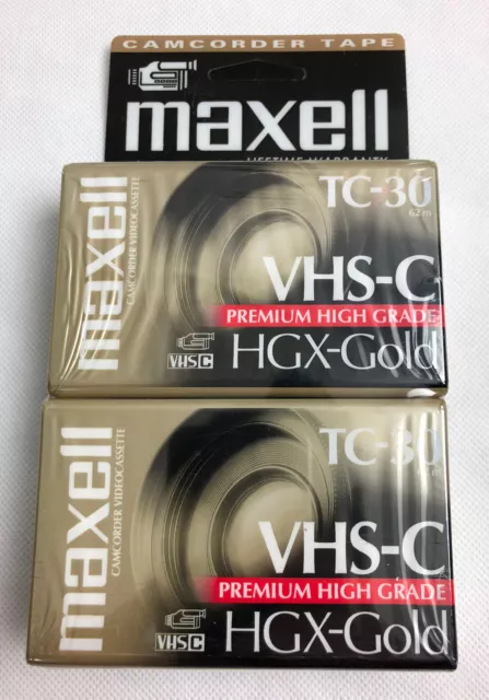 Camcorder Tapes Maxwell VHSC TC-30 HGX-Gold Premium High Grade 2 Video Cassettes