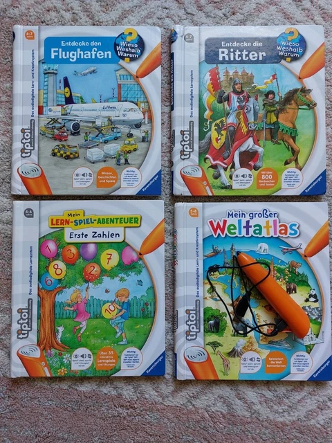 3 Tiptoi Bücher, 1 Lern-Spiel und Tiptoi-Stift mit USB-Ladekabel