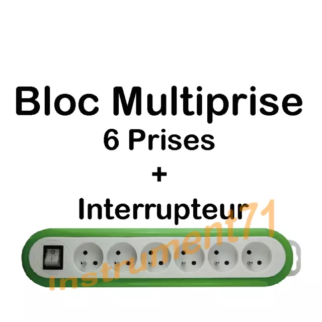 Bloc Multiprise 6 Prises avec Interrupteur Couleur VERT Blanc 3600 Watt 230 V