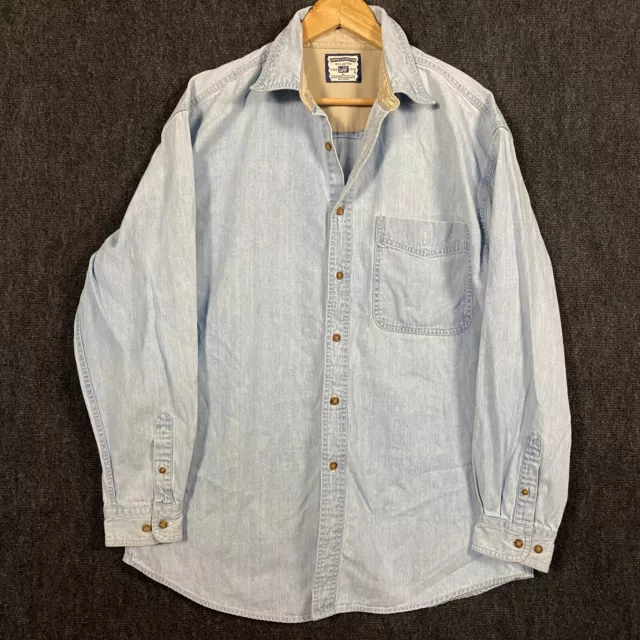 Lee Mens Denim Shirt Button Up Blue Long Sleeve Size Large Vintage