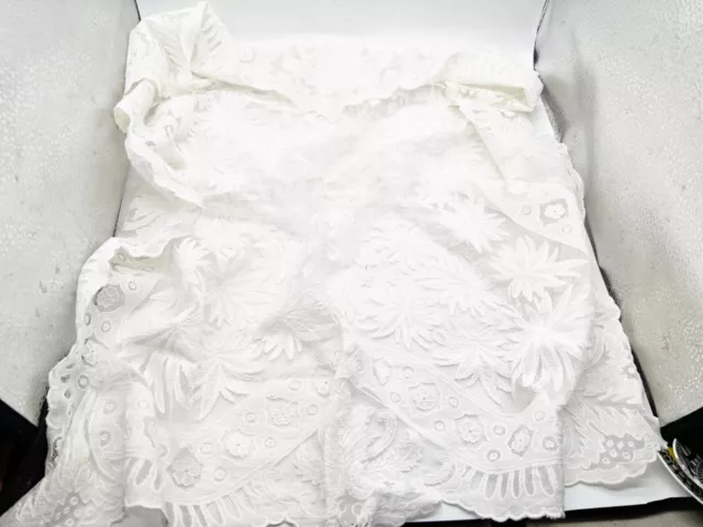 Vintage White Lace Cotton Table Cloth Vintage Embroidery