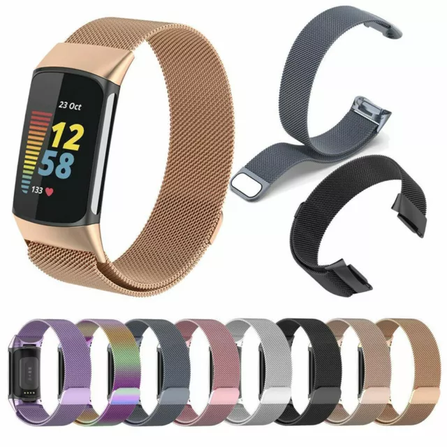 For Fitbit Charge 5 Stainless Steel Mesh Band Magnetic Loop Watch Strap Bracelet