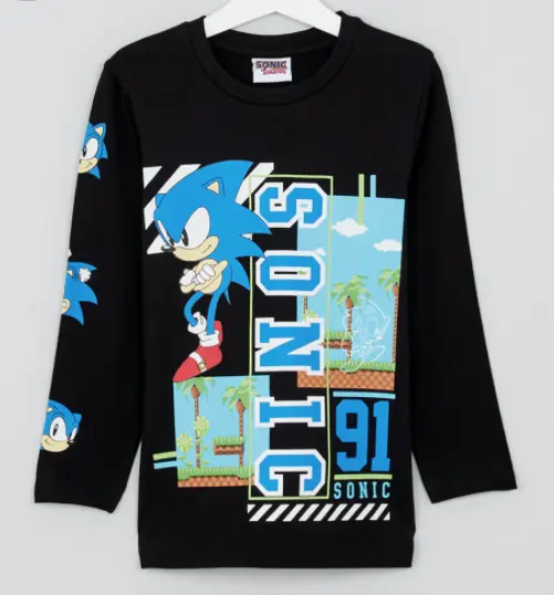 Kids Boys Licensed Long Sleeved Sega Sonic The Hedgehog T-Shirt Top Ages 4-8 New