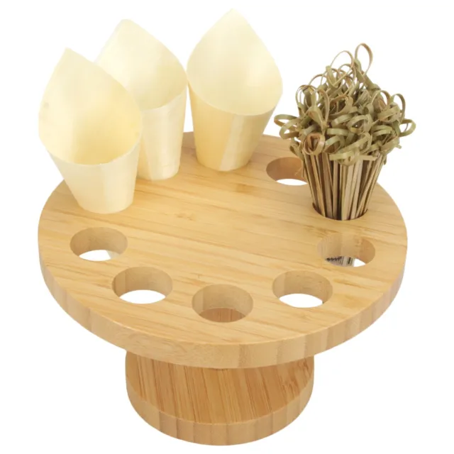 Natural Bamboo Food Cone Display Tamaki Stand with Wood Cones and Skewers