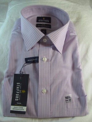 NWT STAFFORD EASY CARE BROADCLOTH  DRESS SHIRT  Lavender Stripe Reg. Fit Purple